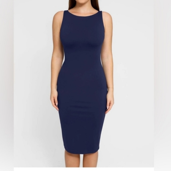 100% Silk Amanda Smith Navy Blue Sleeveless Classic Sheath Dress Size 10 - Picture 1 of 5